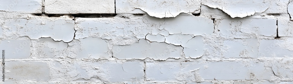 Fototapeta premium White Brick Wall with Peeling Paint and Cracks