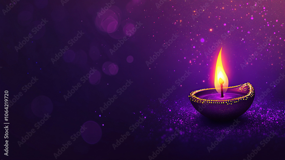 A purple background with a glowing diya lamp, symbolizing the lights of joy and prosperity during the Diwali festival celebration A purple background with a glowing diya lamp, symbolizing the lights of joy and prosperity during the Diwali festival celebration