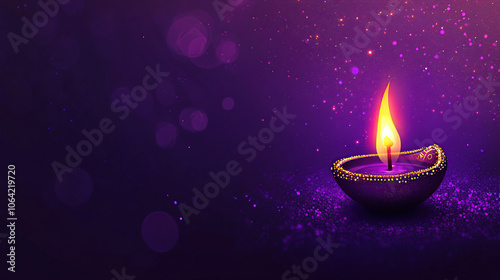 A purple background with a glowing diya lamp, symbolizing the lights of joy and prosperity during the Diwali festival celebration