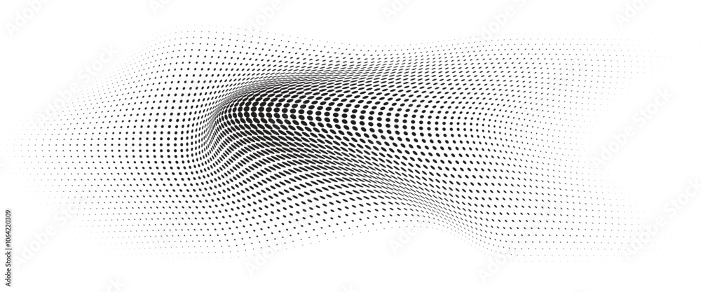 Flowing Wave Dot Halftone Pattern: Curve Gradient Shape on Transparent Background. Suitable for AI, Tech, Network, Digital, Science, and Technology Themes. Flowing Wave Dot Halftone Pattern: Curve Gradient Shape on Transparent Background. Suitable for AI, Tech, Network, Digital, Science, and Technology Themes.