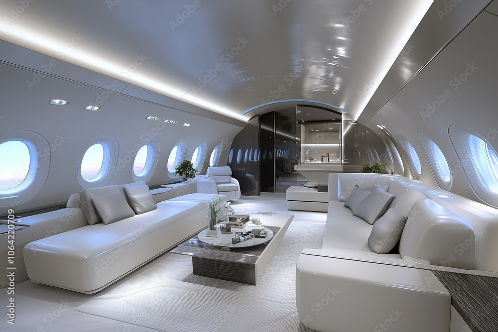 Modern passenger airplane interior. Modern passenger airplane interior.