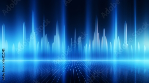 Abstract blue sound wave background with glowing vertical lines, featuring a minimal design ideal for an audio-video technology concept.
