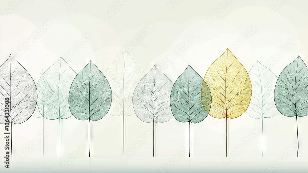 Fototapeta premium A line of trees with diverse-colored foliage on top of each tree, opposite side