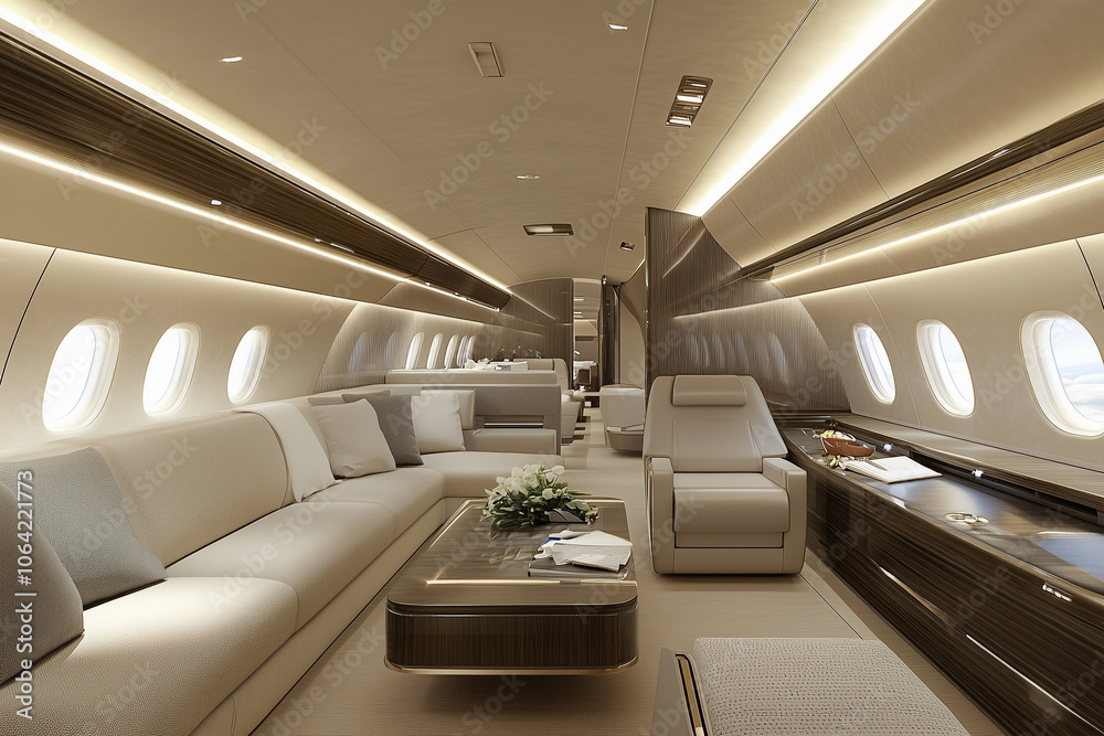Modern passenger airplane interior. Modern passenger airplane interior.