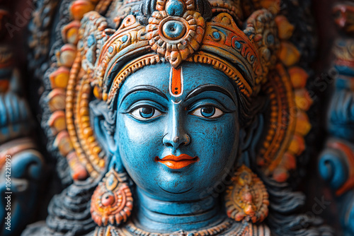a clay idol of Goddess Durga with vibrant colors.