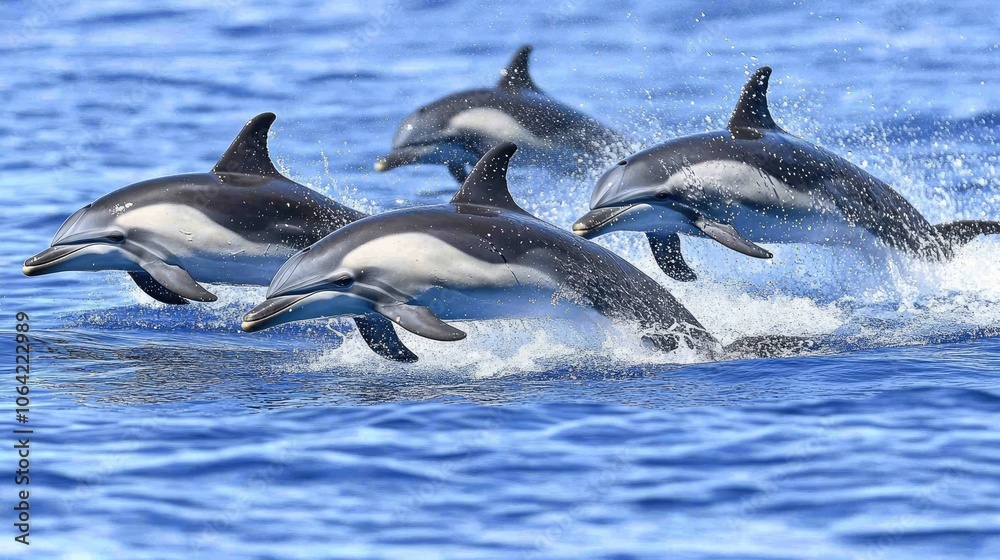 Obraz premium Dolphins Leaping in Clear Blue Ocean Waters