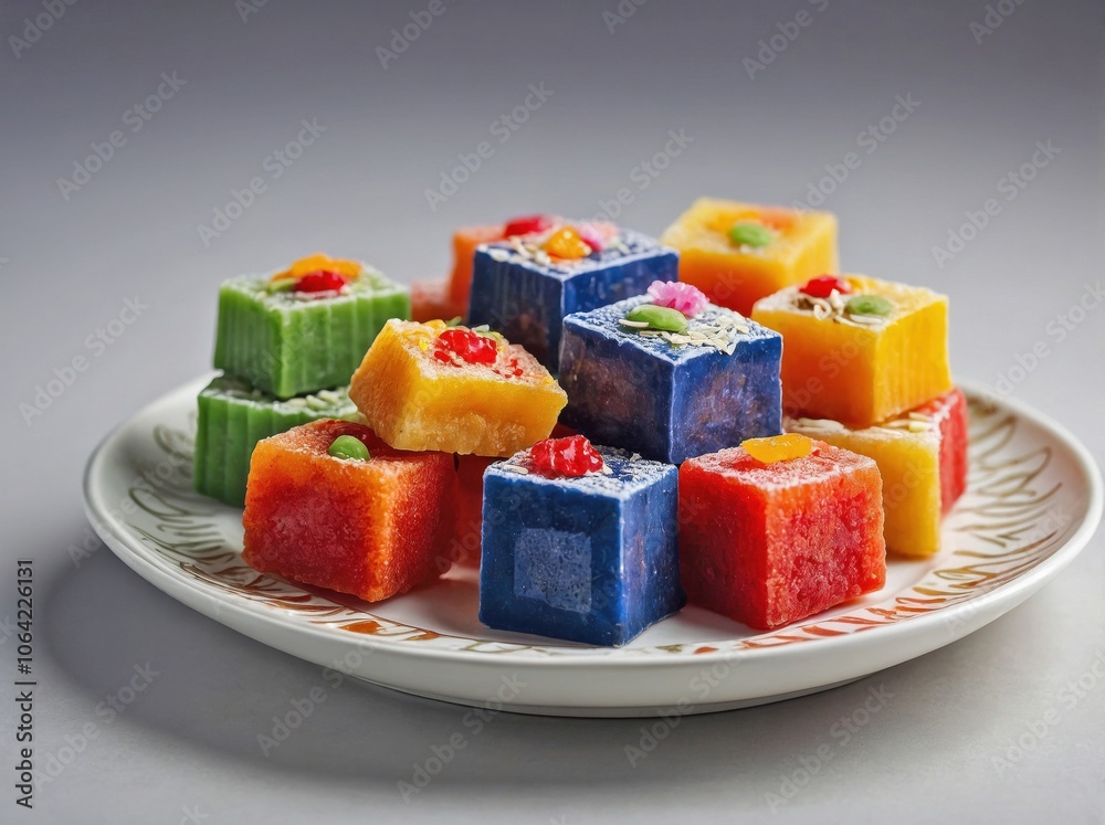 Assorted Kuih on White Ceramic Plate