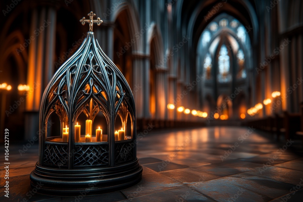 A gothic-style confessional in a dark, candle-lit church, with deep shadows and a somber, intense atmosphere A gothic-style confessional in a dark, candle-lit church, with deep shadows and a somber, intense atmosphere