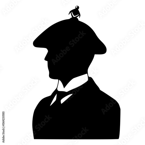 Silhouette of gentlemen with scottish tartan tam hat 