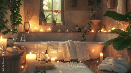 Relaxing Bathroom with Candlelight photo