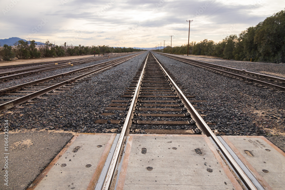 Fototapeta premium Train tracks through the desert