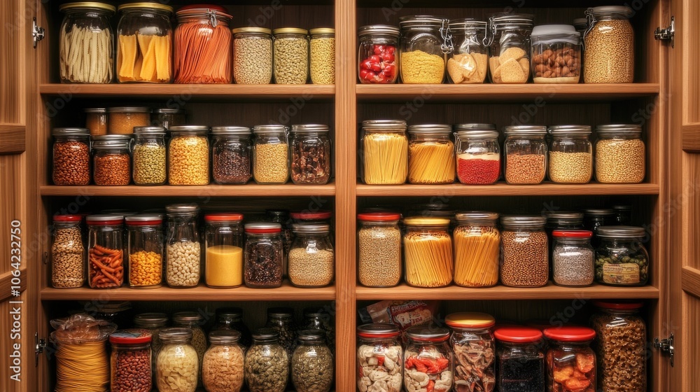 Organized Pantry with Jars and Ingredients Organized Pantry with Jars and Ingredients
