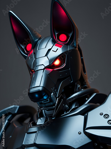 closeup robot dog red eyes conceptual metal tail shockwave fenrir menacing appearance urban patrol terminator flesh ureal engine wolf robotic photo