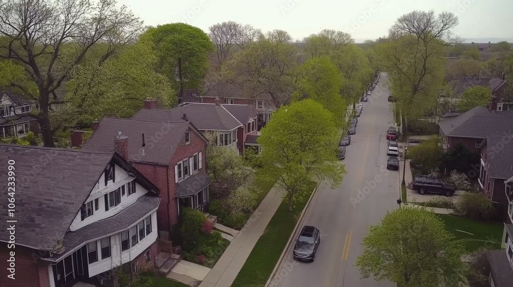 Aerial View of Suburban Neighborhood in Spring Aerial View of Suburban Neighborhood in Spring