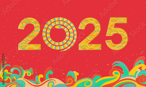 Chinese 2025 Year of the Snake festive colorful poster background