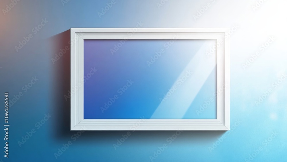 Blue gradient background with a white border frame, featuring a blurred blue sky effect in a flat vector style. Blue gradient background with a white border frame, featuring a blurred blue sky effect in a flat vector style.