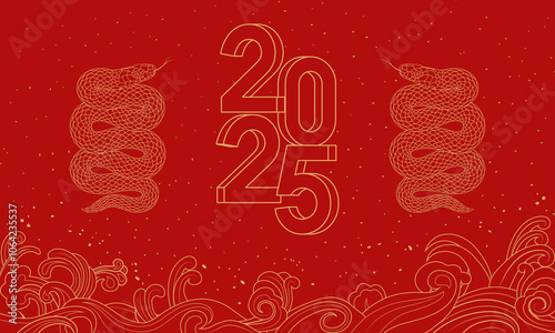 Chinese 2025 Year of the Snake festive red poster background	