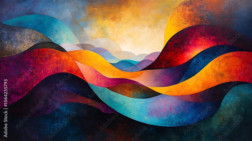 Vibrant waves of color transform abstract landscapes