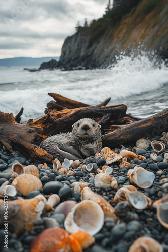 Otterly Adorable: A Playful Sea Otter Holding Its Favorite Rock While Floating in the Calm Waters
 photo