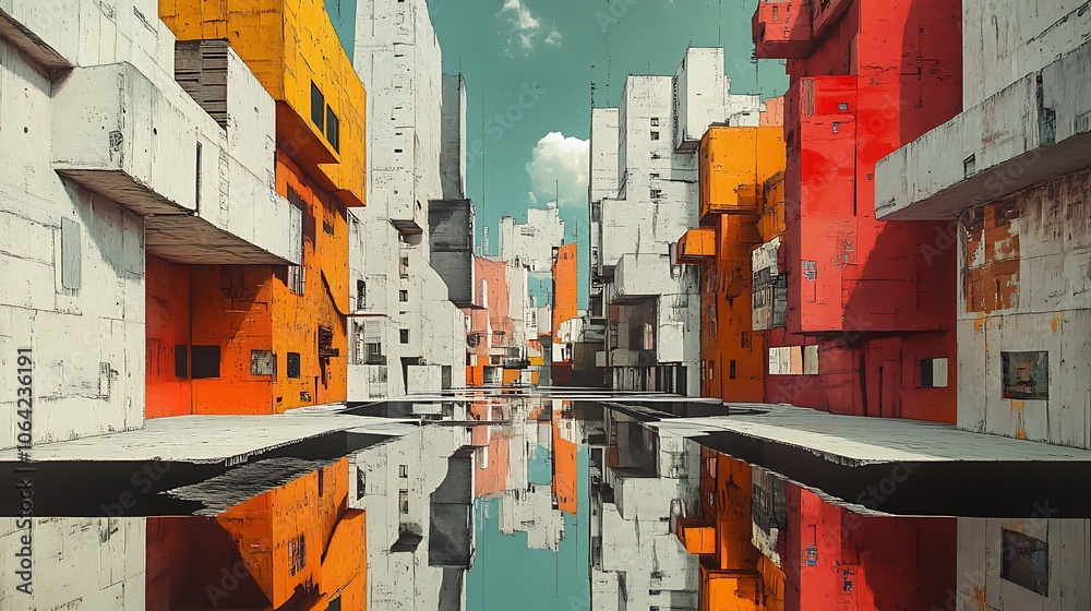 Fototapeta premium Explore vibrant urban landscapes reflected in water