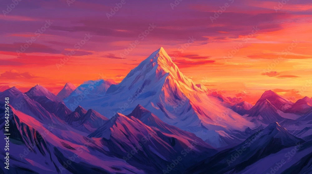 Fototapeta premium Majestic mountain range at sunrise with vibrant orange and pink skies