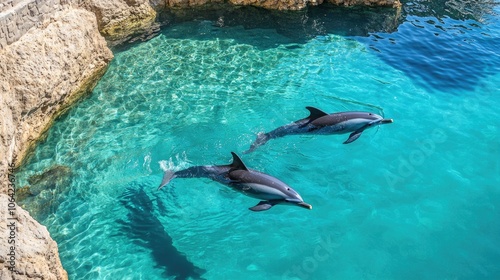 Dolphins Swimming in Clear Turquoise Water