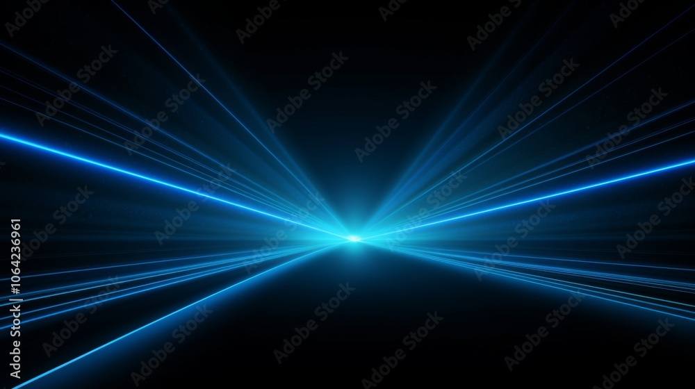 Blue laser beam light effect on a black background, vector illustration with glowing lines and sleek, modern design. Blue laser beam light effect on a black background, vector illustration with glowing lines and sleek, modern design.