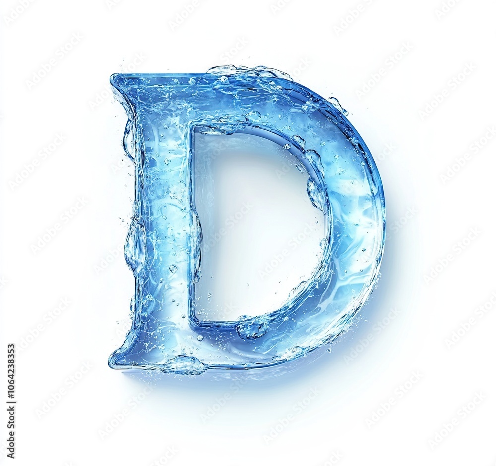 Water font letter D made of water on white background. blue liquid ocean. 3d Water font letter D made of water on white background. blue liquid ocean. 3d