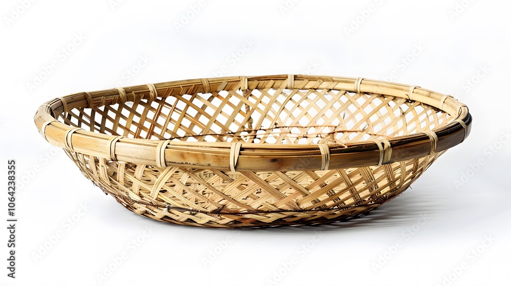 empty cane basket or tokri in hindi and topli in marathi, isolated over white background. empty cane basket or tokri in hindi and topli in marathi, isolated over white background.
