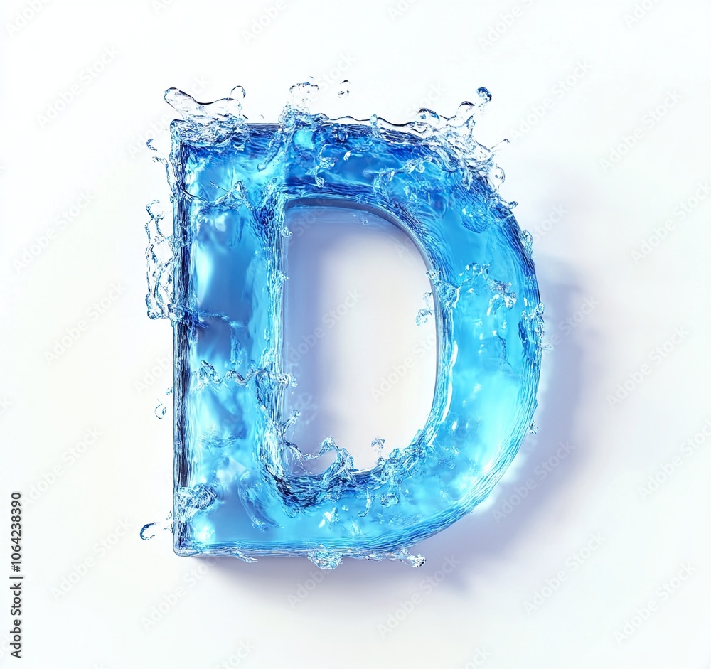 Water font letter D made of water on white background. blue liquid ocean. 3d Water font letter D made of water on white background. blue liquid ocean. 3d