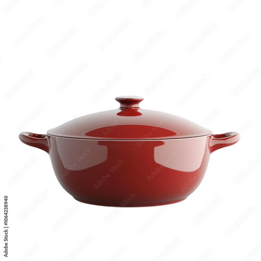 Red Ceramic Cooking Pot with Lid on transparent background Red Ceramic Cooking Pot with Lid on transparent background