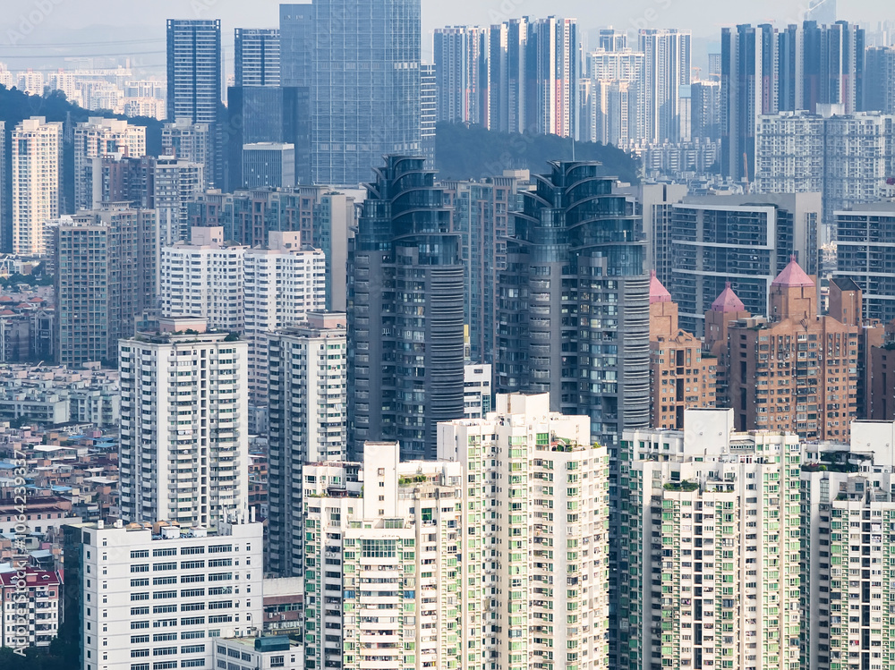 Fototapeta premium ShenZhen downtown landscape,drone aerial view of city in SHENZHEN.
