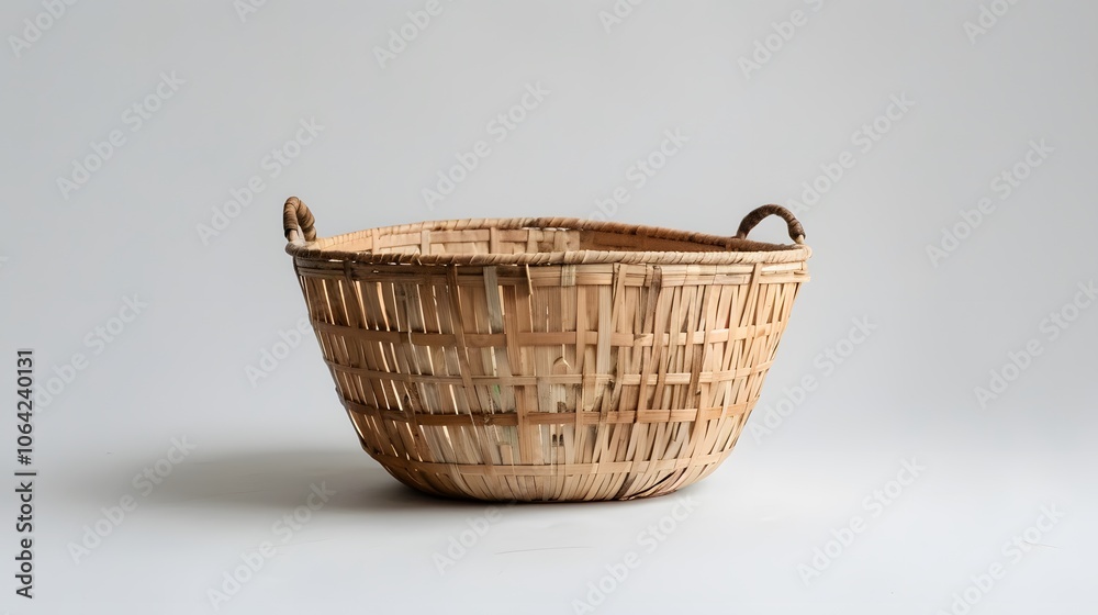 empty cane basket or tokri in hindi and topli in marathi, isolated over white background. empty cane basket or tokri in hindi and topli in marathi, isolated over white background.