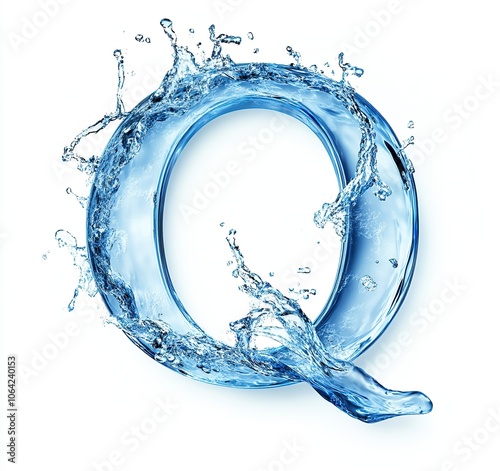 Water font letter Q made of water on white background. blue liquid ocean. 3d