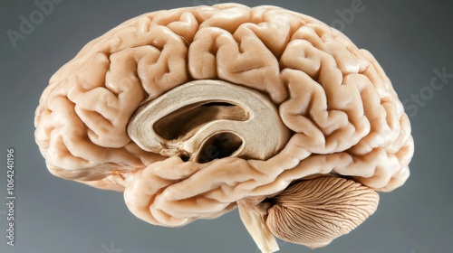 Close-up of human brain withintricate neural pathways,symbolizing cognitive biases andcomplex thought processes, idealfor educational or scientificpresentations. photo