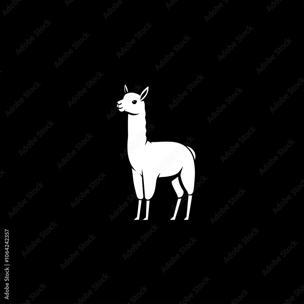 Fototapeta premium White Silhouetted Llama Standing on a Black Background