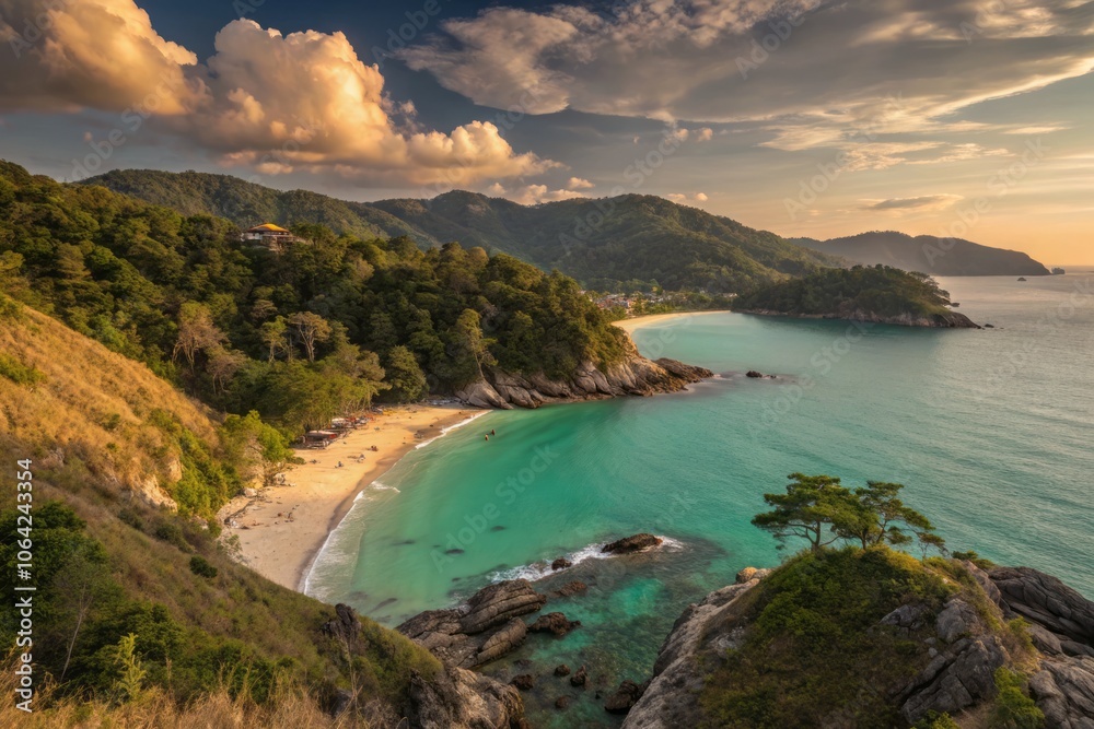 Stunning Turquoise Waters and Dramatic Rocky Cliffs Along the Lush Coastline of Phuket Island Stunning Turquoise Waters and Dramatic Rocky Cliffs Along the Lush Coastline of Phuket Island