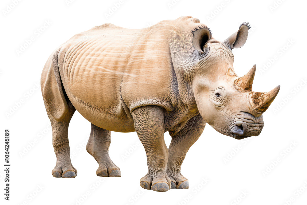 Fototapeta premium White rhinoceros standing transparent background on transparent background