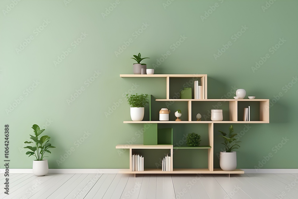 green shelf with plant and copy space green shelf with plant and copy space