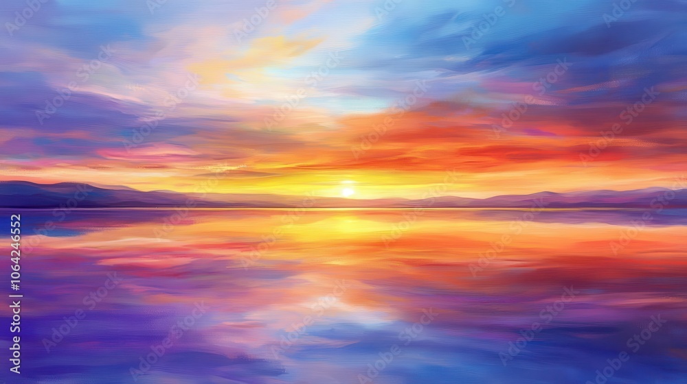 Sunset on the lake with vibrant colors, soft lighting, serene atmosphere, dynamic sky, peaceful vibe, realism