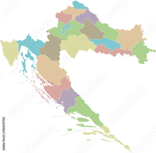 Vector regional blank map of Croatia with counties, capital city and administrative divisions. Editable and clearly labeled layers. photo