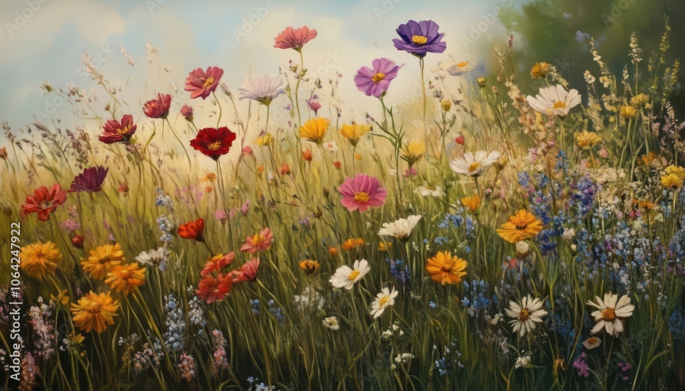 Wildflowers in bloom with vibrant colors, soft natural lighting, dynamic energy, peaceful nature, realism Wildflowers in bloom with vibrant colors, soft natural lighting, dynamic energy, peaceful nature, realism