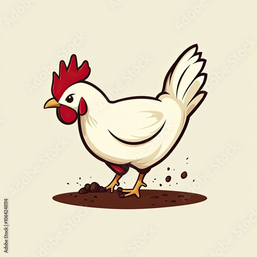 A White Rooster Standing in Dirt with a Red Comb photo