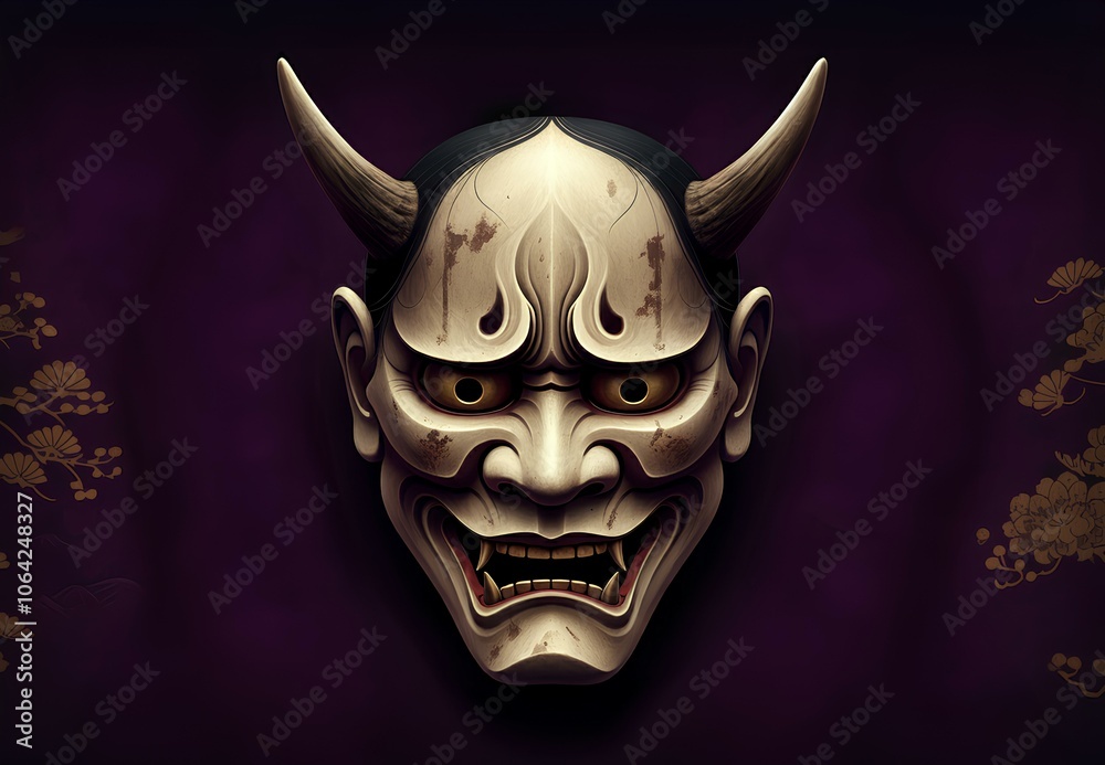 Naklejka premium 般若の面, 能の面,イラスト|Hannya mask, Noh mask, Illustration