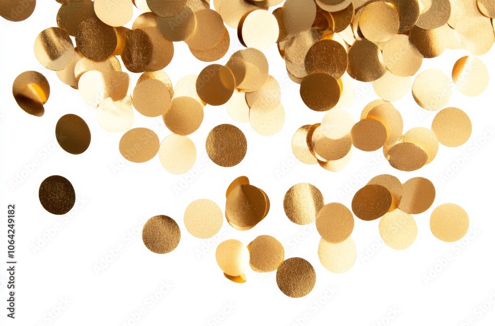 Gold confetti falling on a white background, creating a festive and celebratory atmosphere, perfect for party, event, or holiday designs. Gold confetti falling on a white background, creating a festive and celebratory atmosphere, perfect for party, event, or holiday designs.