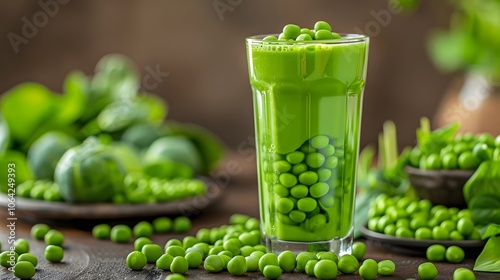 Healthy green peas juice or shake or beverage served in a glass. 