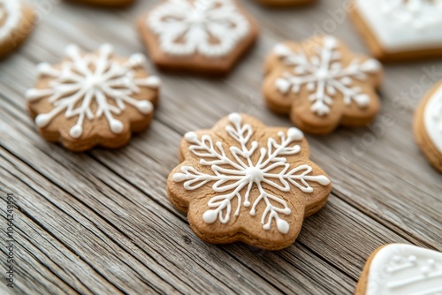 A plate of cookies with white icing and snowflake designs