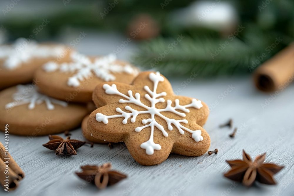 A plate of ginger cookies with white icing A plate of ginger cookies with white icing