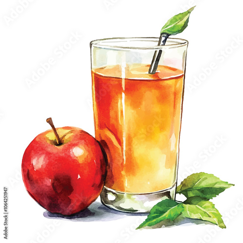 Apple juice watercolor clipart illustration