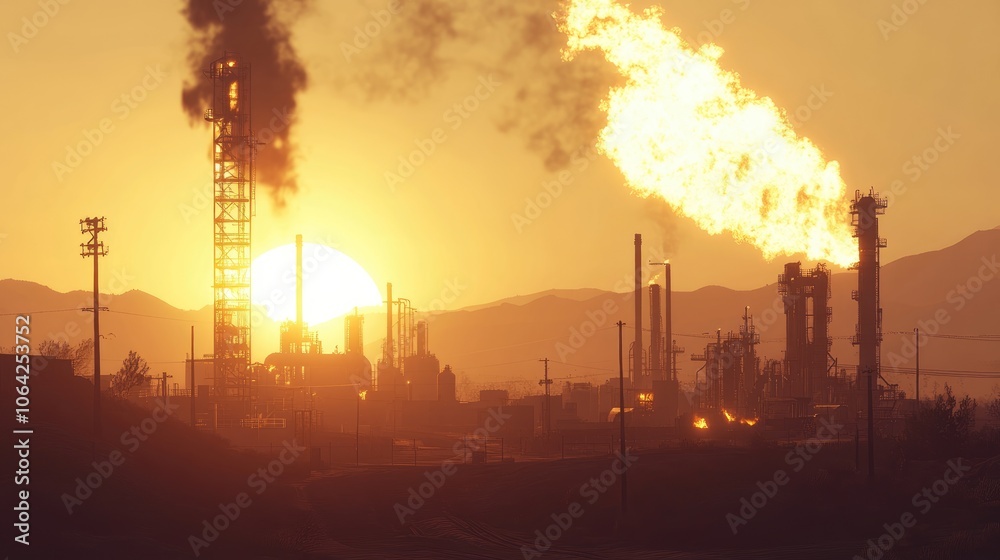 Industrial Sunset with Flames and Smoke Industrial Sunset with Flames and Smoke